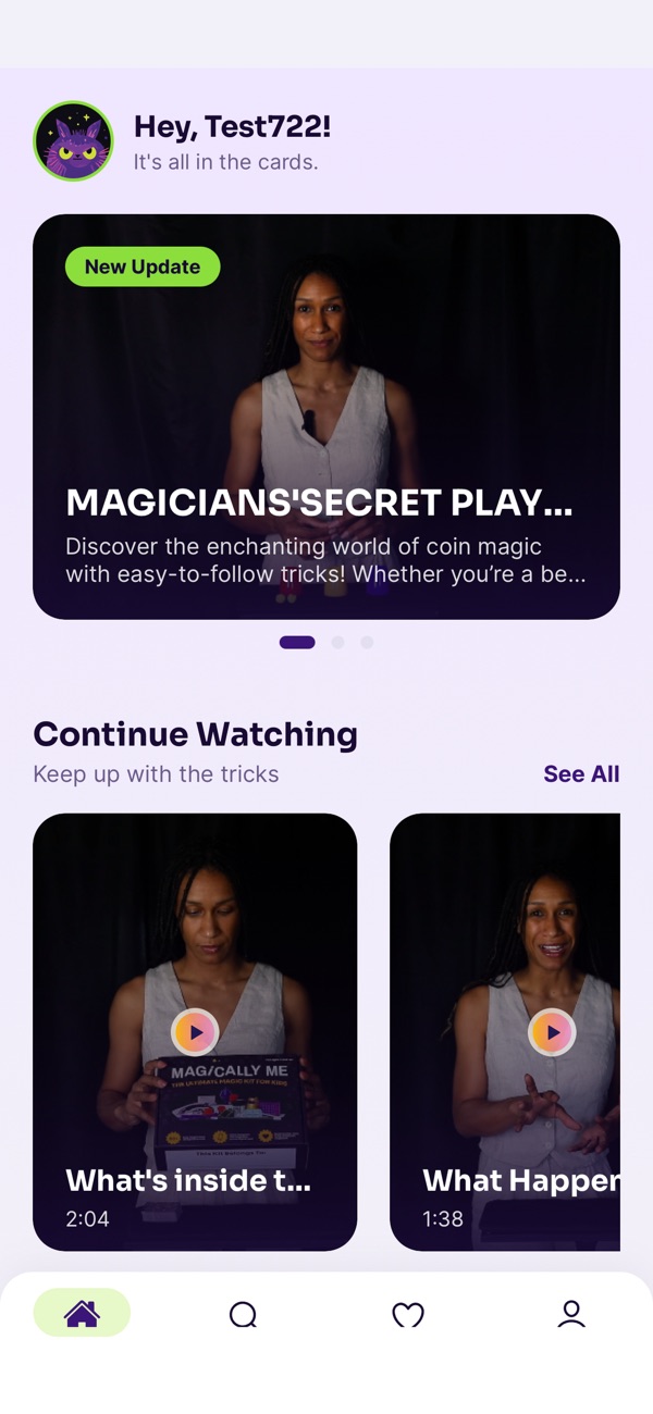 The app home screen