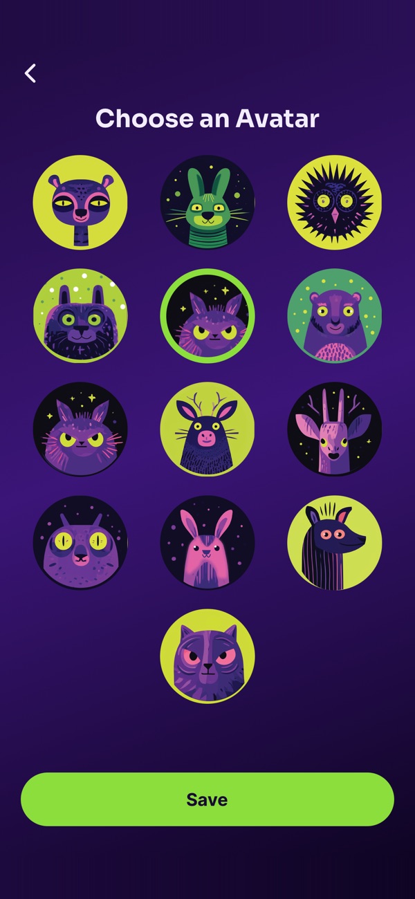 Choosing an avatar in the app